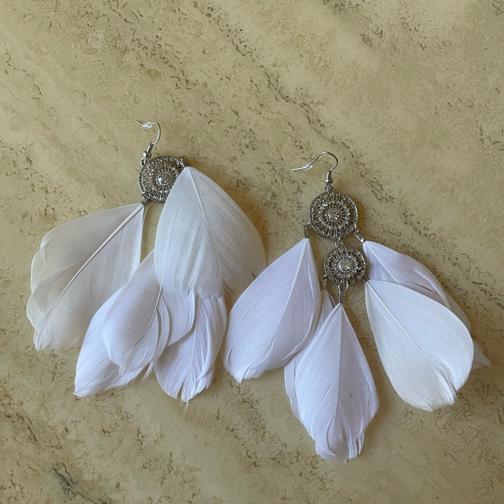 Beautiful White Feather Earrings